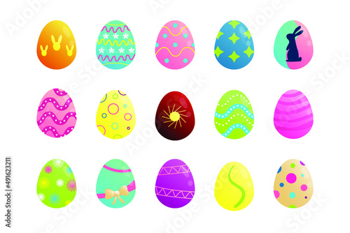 Easter eggs set isolated on white background. Cartoon eggs decorated in different colors. © Toyori