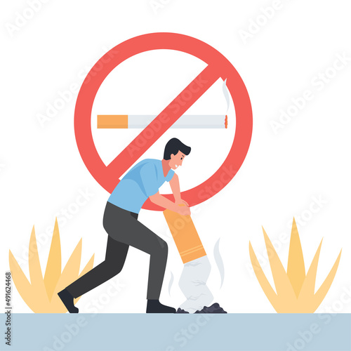 Man turn off the cigarette metaphor of quit smoking