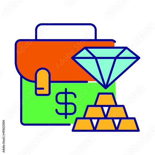 type of investment portfolio - precious metals and precious stones. Color icon