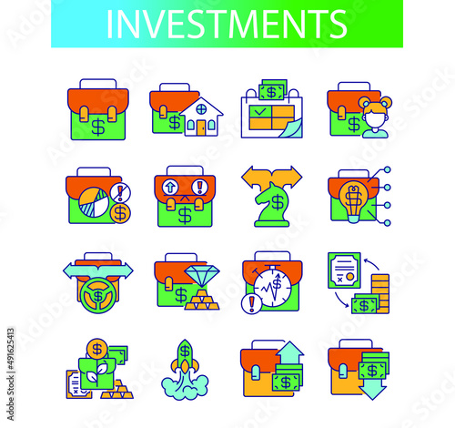 investment portfolio categories. Color icons