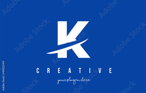 K Letter Modern Logo Design with White Background and Swoosh.