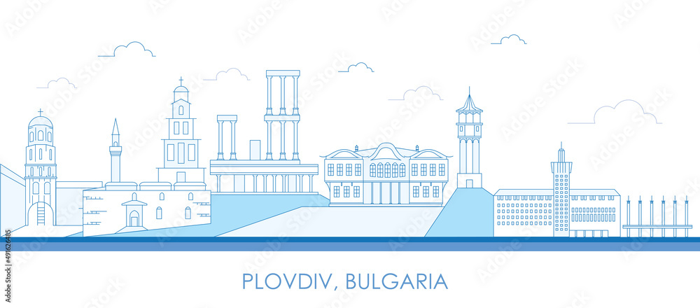 Outline Skyline panorama of city of Plovdiv, Bulgaria - vector illustration