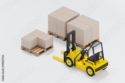 3d render of a forklift in a warehouse