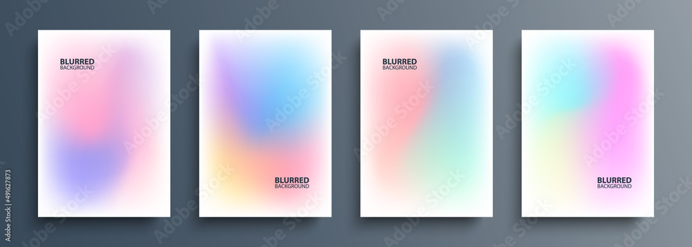 Set of light blurred backgrounds with modern abstract blurred color gradient patterns. Templates collection for brochures, posters, banners, flyers and cards. Vector illustration.