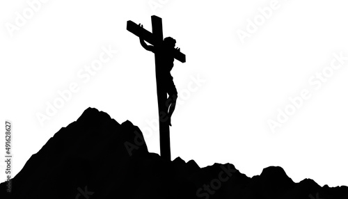 Jesus Christ crucified on the cross at Calvary hill silhouette illustration