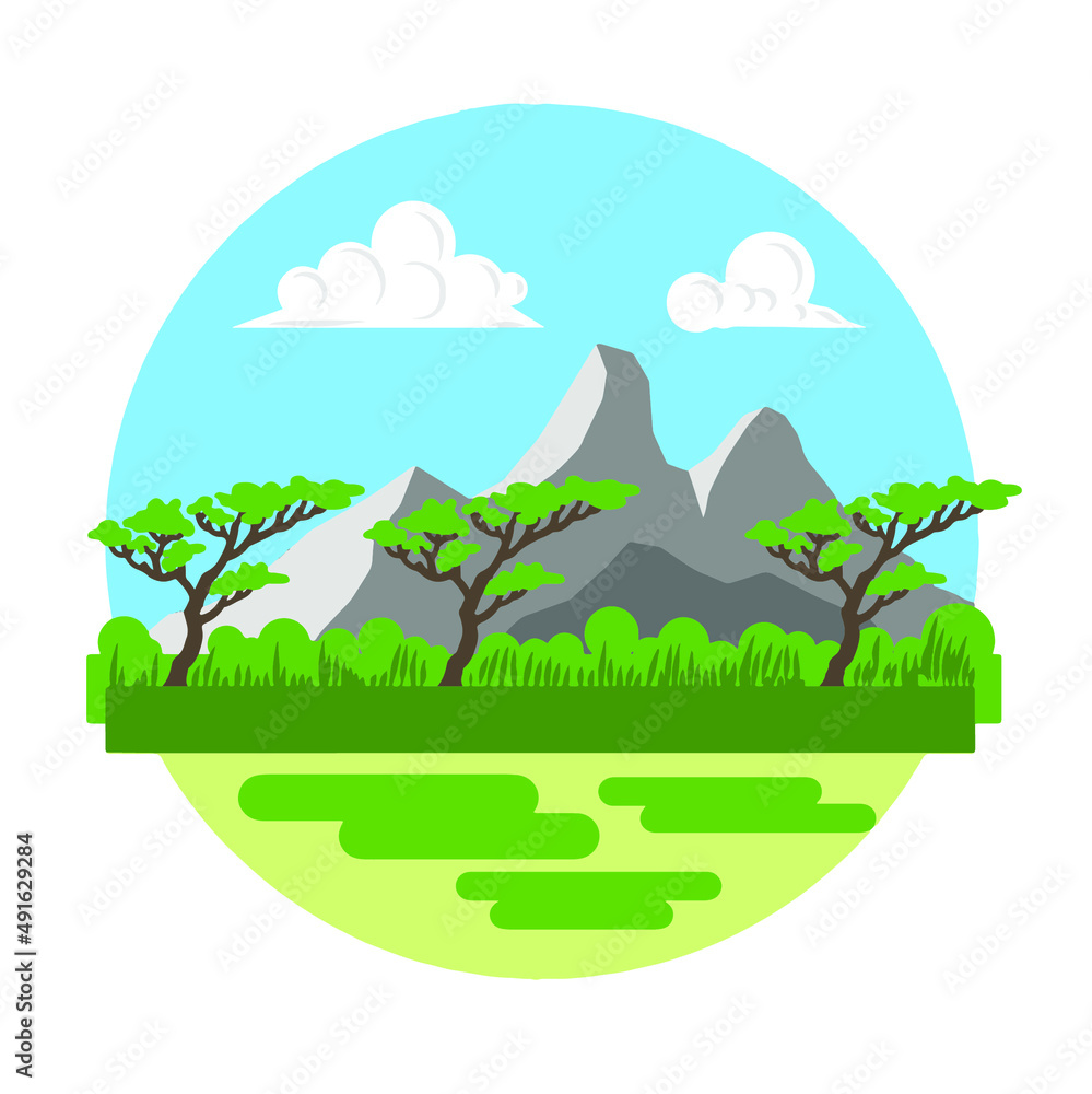 Fototapeta premium Vector Landscape Flat Painting Mountain