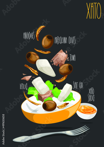 Xato salad, Catalan food. Vector illustration photo