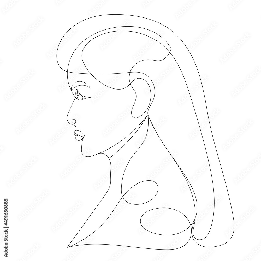 portrait woman drawing in one continuous line, isolated portrait woman drawing in one continuous line, isolated