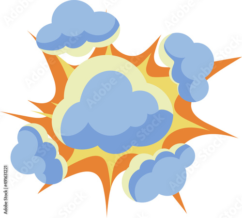 Explosion and Bang Effect with Cloud of Smoke as High-pressure Gase Release. Bomb Detonation and Blast with Explosive Splash