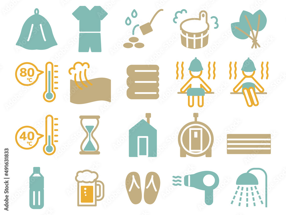 サウナ関連イラストのセット ふちなし Stock Vector Adobe Stock