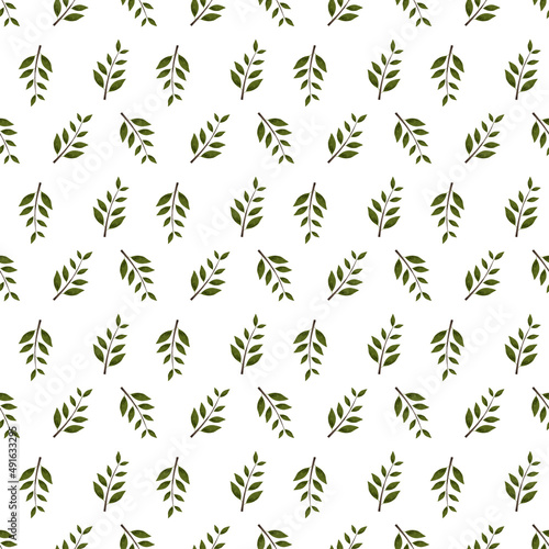 Seamless foliage pattern, Tree branch backdrop, Natural seamless wallpaper, Textile print. Green leaves background, Simple tree ornament © VitaZukaArt