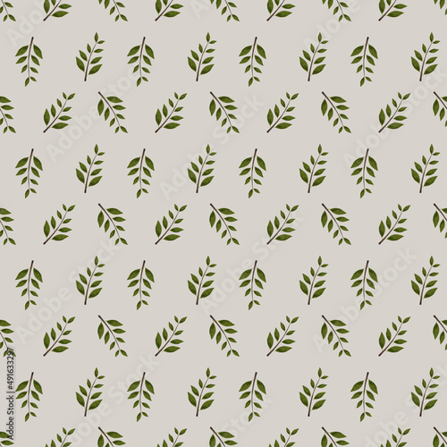 Seamless foliage pattern, Tree branch backdrop, Natural seamless wallpaper, Textile print. Green leaves background, Simple tree ornament