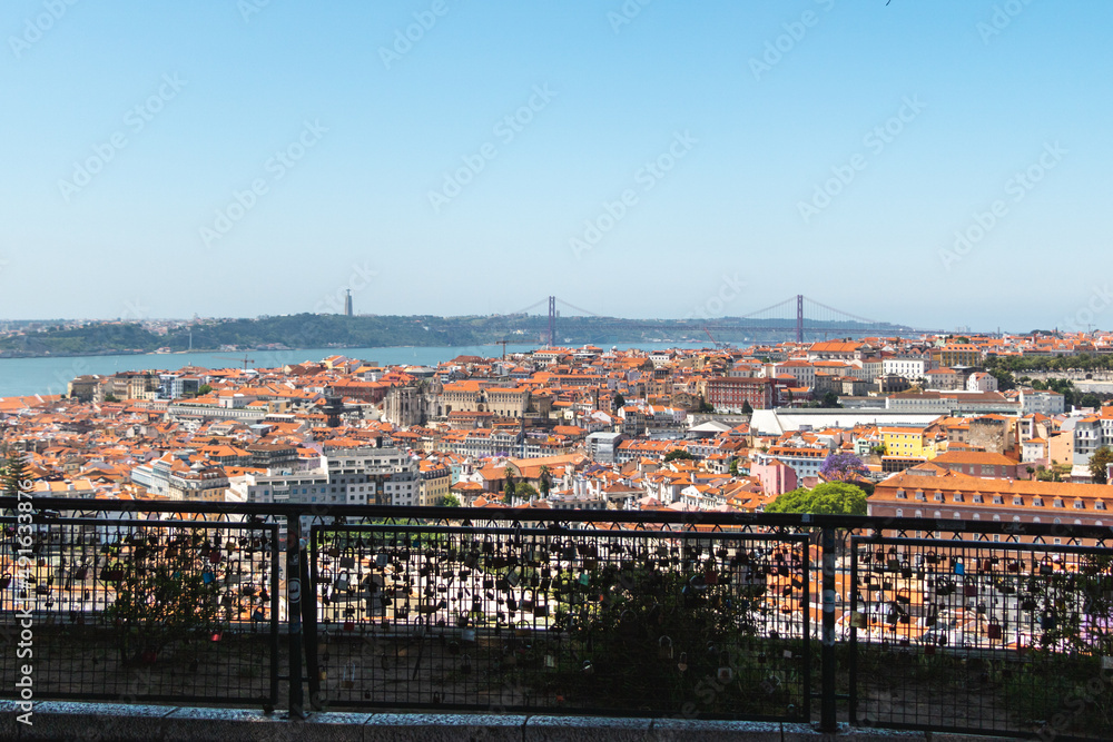 Panorama view of downtown Lisbon in a summer day