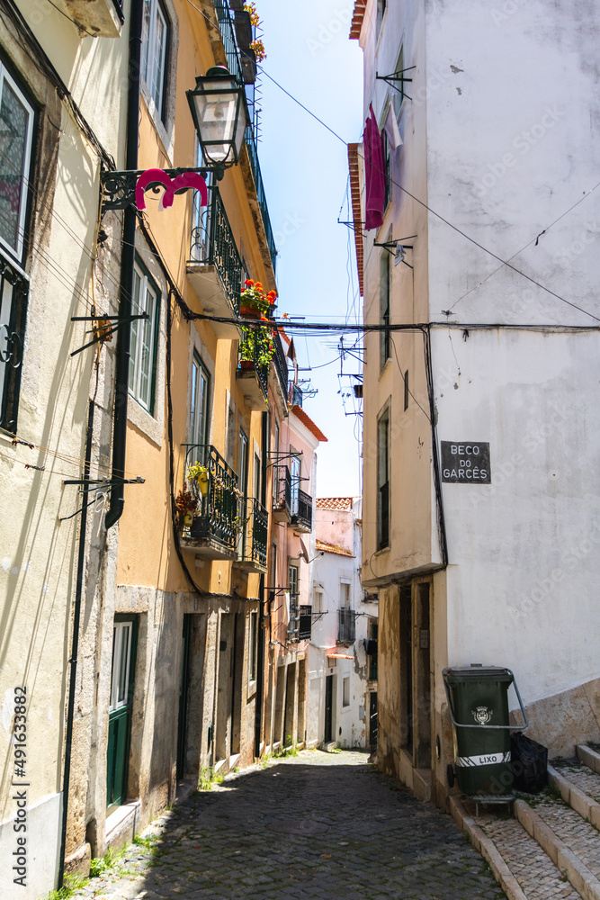 A beautiful narrow street in Alfama, Lisbon