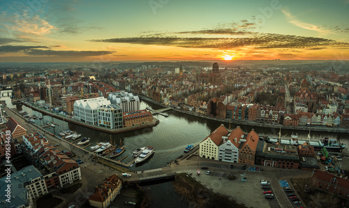 sunset over the gdansk city