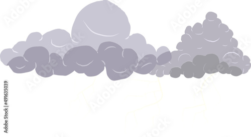 Dark cartoon cloud with lightning, storm weather illustration