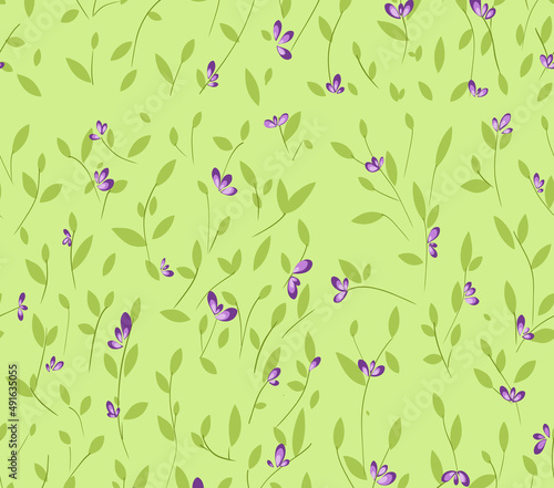 Wallpaper Mural pattern background seamless green branches with flowers Torontodigital.ca