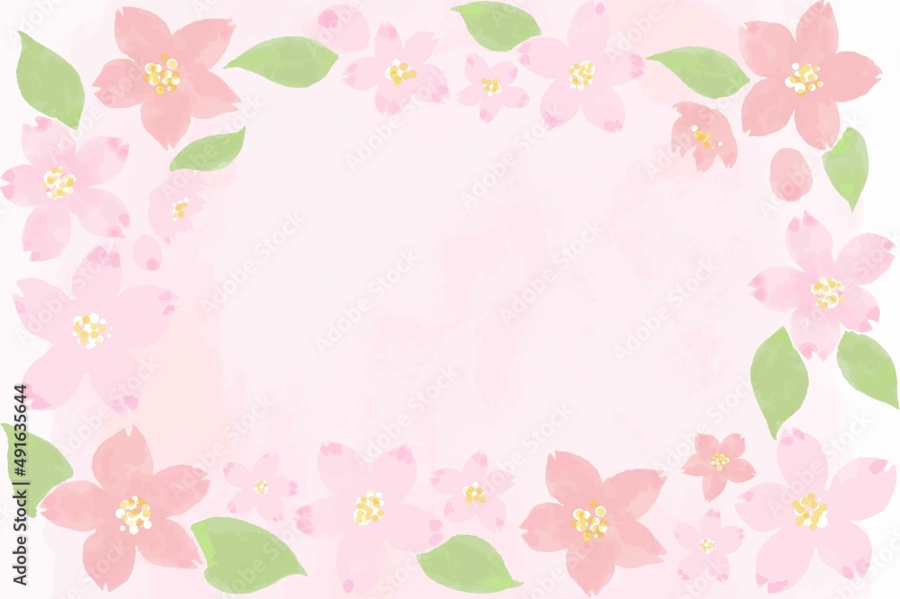 水彩風フレーム　桜の花びら　囲み