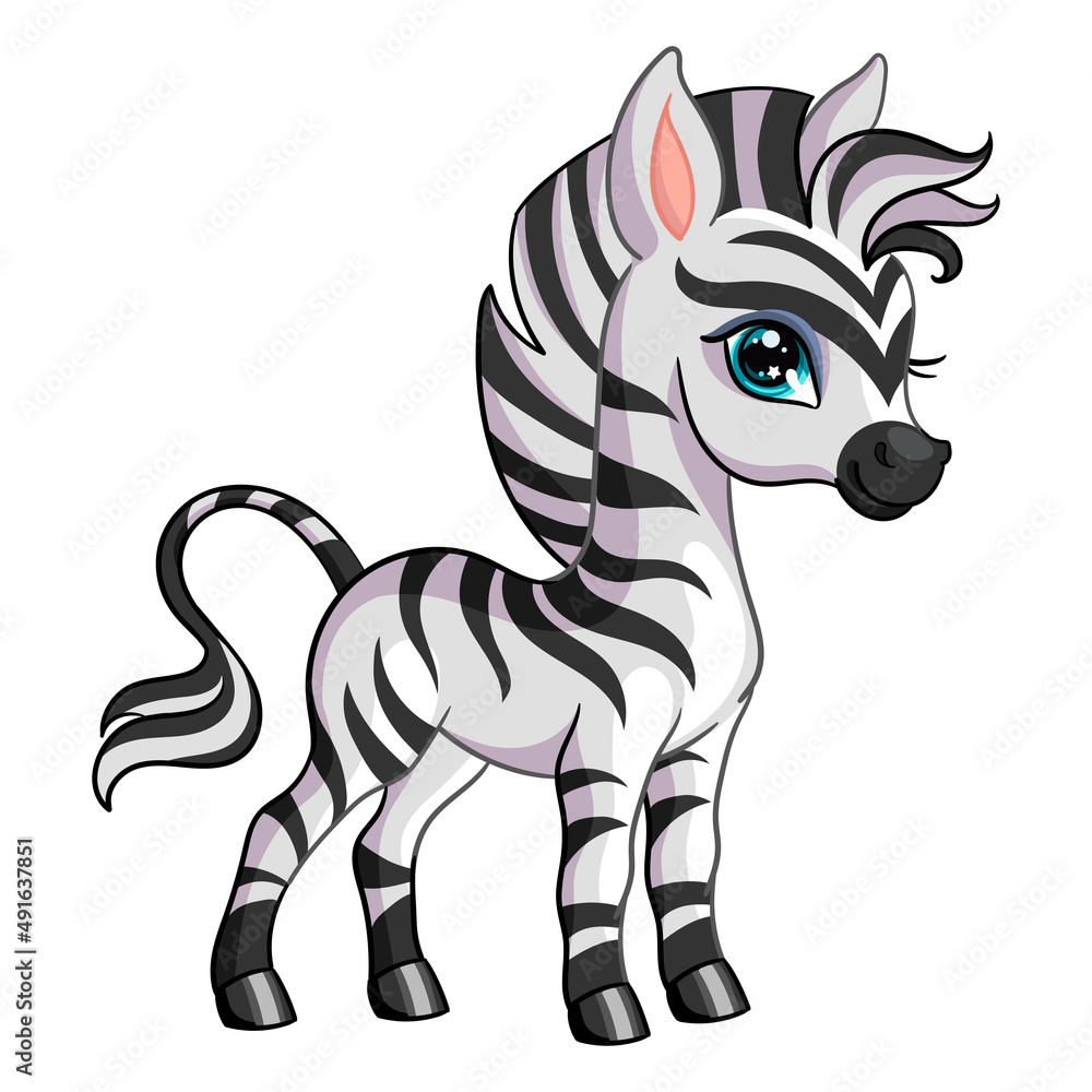 Cute zebra in cartoon style vector illustration