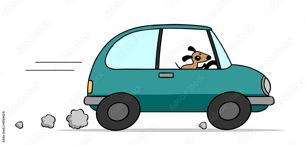 Lustiger Cartoon Hund als Haustier beim Auto fahren Stock Illustration