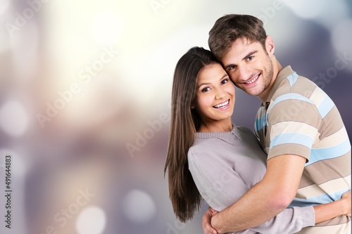 Young attractive couple, man and woman. The concept for pre-wedding photography.