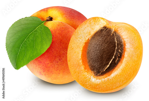 Apricots fruit with leaf isolate