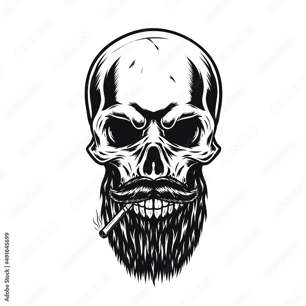 Fototapeta premium Men Skull With Her beard and cigarette