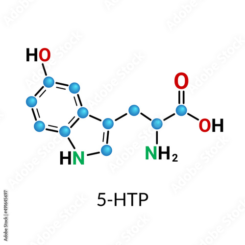 5-HTP, 5-Hydroxytryptophan, oxitriptan molecular structure background stock illustration