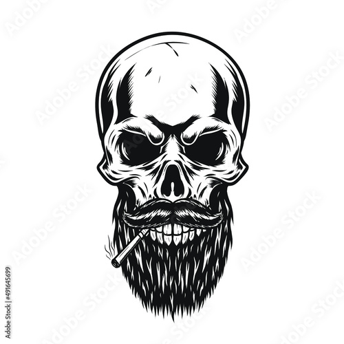 Men Skull With Her beard and cigarette