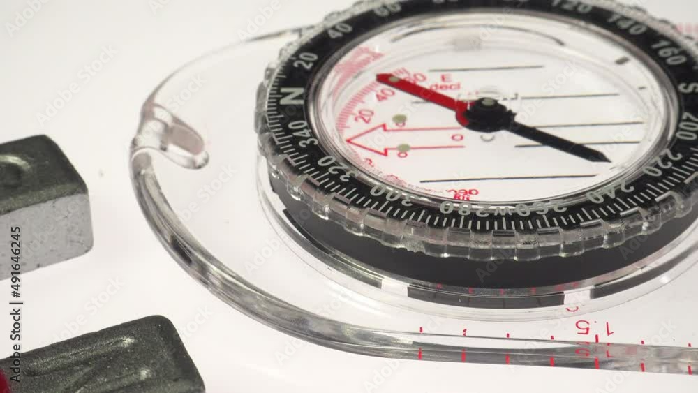 Magnetism, magnetic field and magnetic attraction. Polarity a horseshoe magnet attracting and repelling a magnetic directional compass needle to the magnetic poles. Magnetism, magnetic field and magnetic attraction. Polarity a horseshoe magnet attracting and repelling a magnetic directional compass needle to the magnetic poles.