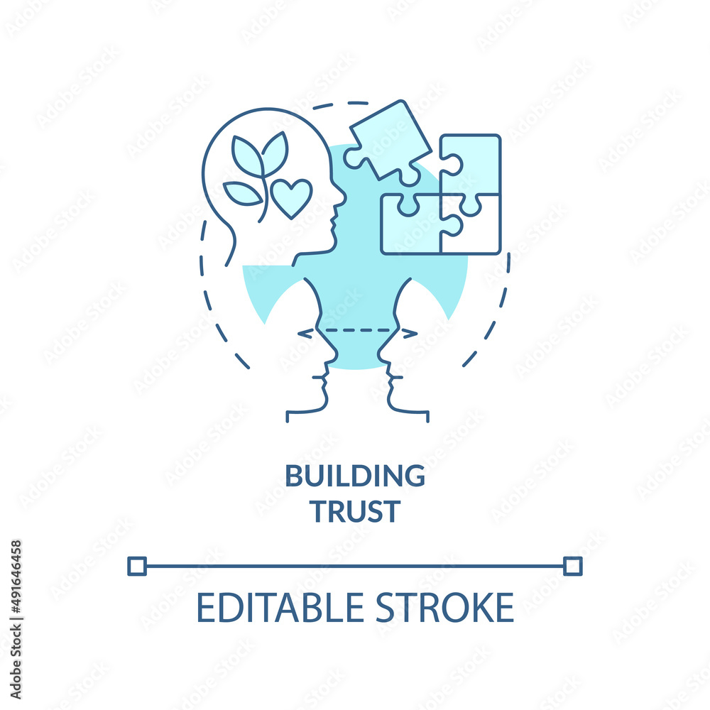 Building trust turquoise concept icon. Communication with candidates. HR skills abstract idea thin line illustration. Isolated outline drawing. Editable stroke. Arial, Myriad Pro-Bold fonts used Building trust turquoise concept icon. Communication with candidates. HR skills abstract idea thin line illustration. Isolated outline drawing. Editable stroke. Arial, Myriad Pro-Bold fonts used