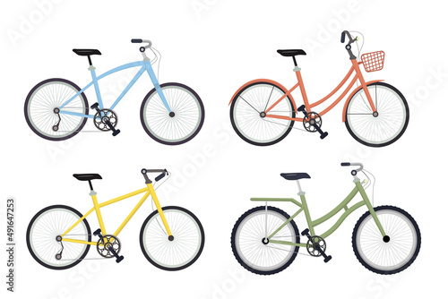 set bicycle flat design style illustration