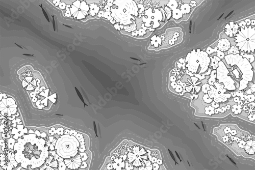 Hand drawn vector set of top view trees.