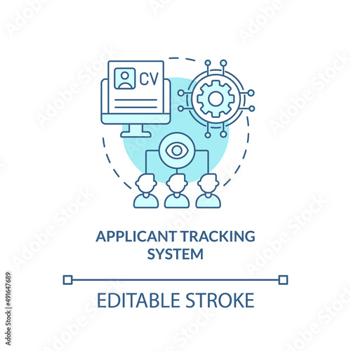 Applicant tracking system turquoise concept icon. Software for recruitment. HR skills abstract idea thin line illustration. Isolated outline drawing. Editable stroke. Arial, Myriad Pro-Bold fonts used