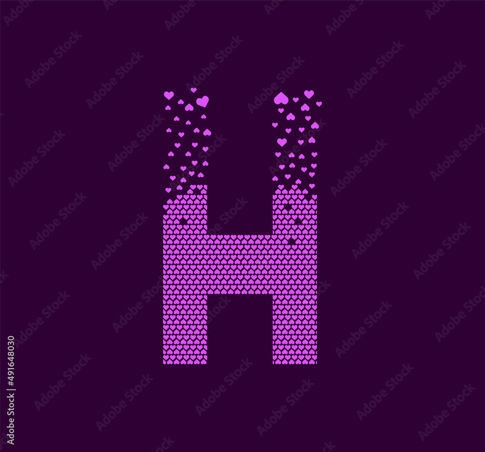 Heart letter H animated pixel dot logo. Capital letter pixel up. Hearts are filled with the letter H. Complementary and integrative pixel movement. Modern heart connect the dots.