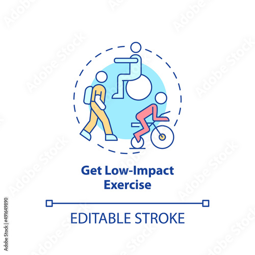 Get low-impact exercise concept icon. Improving joint health naturally tip abstract idea thin line illustration. Fitness. Isolated outline drawing. Editable stroke. Arial, Myriad Pro-Bold fonts used