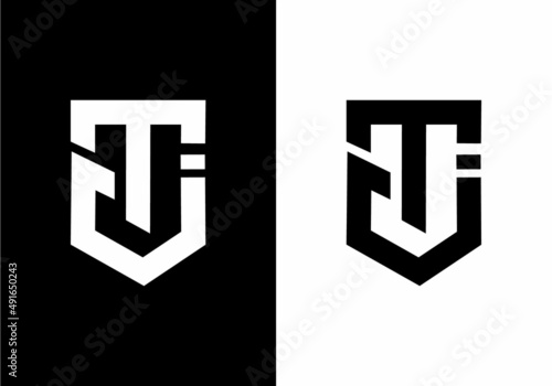 Stiff art style of black and white TJ initial letter