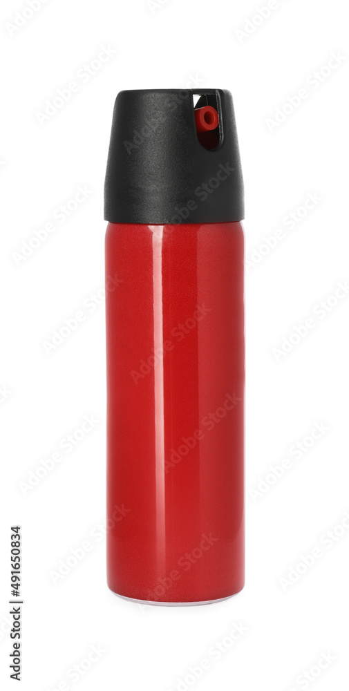 Bottle of gas pepper spray on white background