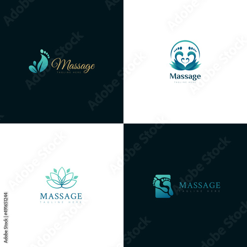 Massage  and Spa Logo Set with different combination shapes with gold and Blue Green Color this is good for Beauty Healthy Brand or Product