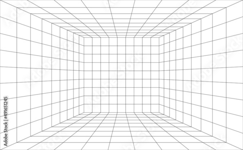 Grid lines empty room 3d wireframe futuristic background