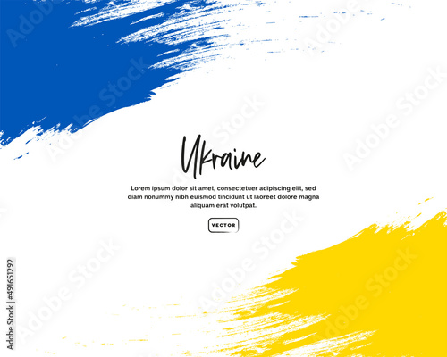 Flag of Ukraine with brush stroke effect and text.