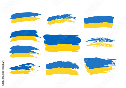Ukraine flag brush concept.Set of hand drawn flag ukraine design vector. Flag of Ukraine grunge style banner background