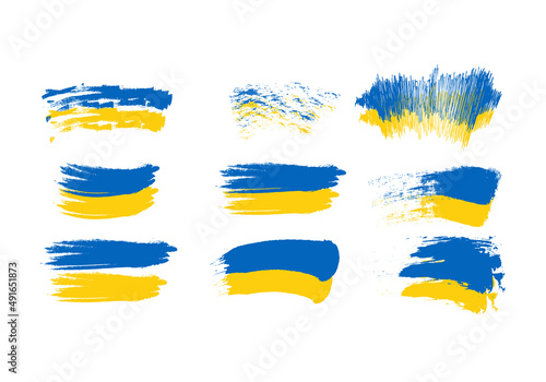 Ukraine flag brush concept.Set of hand drawn flag ukraine design vector. Flag of Ukraine grunge style banner background