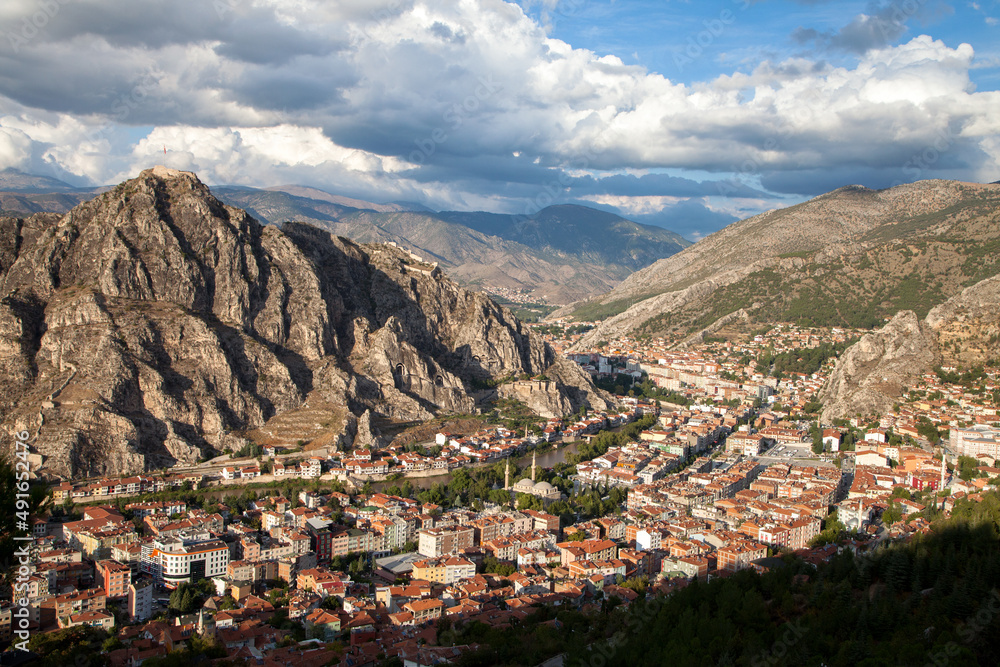 Amasya city, Yesilirmak river and mountain landscape