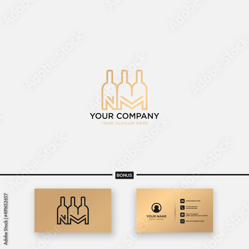 wine and letter N M logo design modern bar