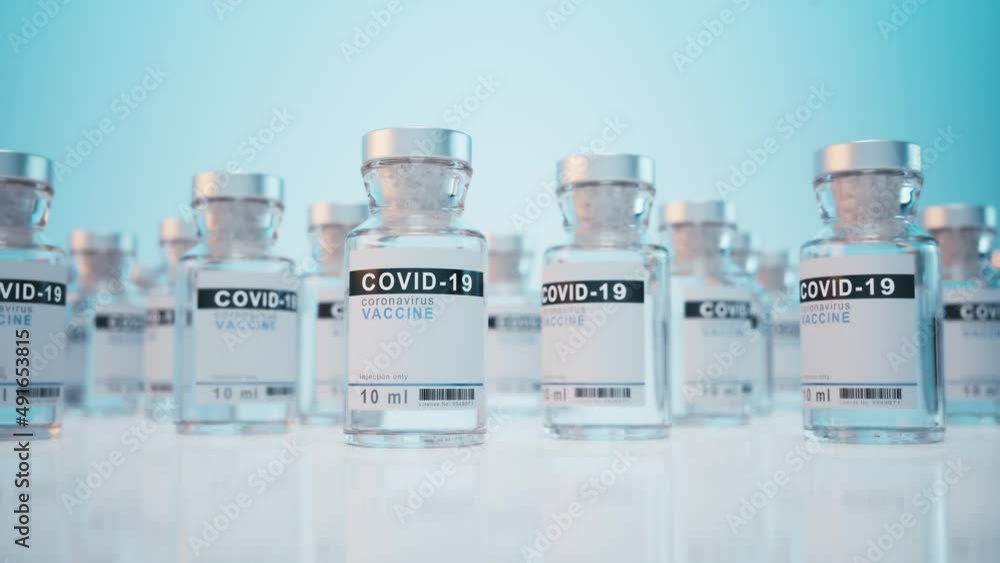 Ampoules with coronavirus vaccine on a medical glass table. Vaccine bottles and ampoules. Ampoules with coronavirus vaccine in Laboratory. 3d visualization Ampoules with coronavirus vaccine on a medical glass table. Vaccine bottles and ampoules. Ampoules with coronavirus vaccine in Laboratory. 3d visualization