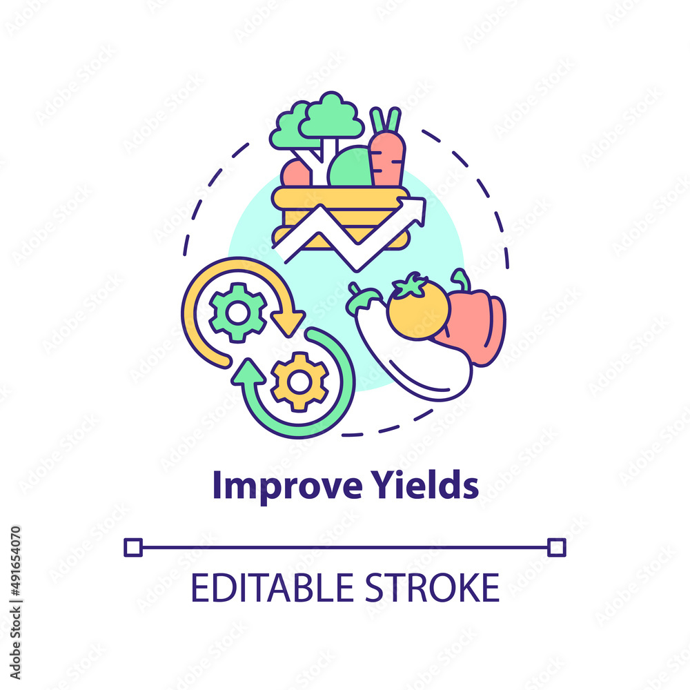 Improve yields concept icon. Crop and fertility. Shift to regenerative culture abstract idea thin line illustration. Isolated outline drawing. Editable stroke. Arial, Myriad Pro-Bold fonts used Improve yields concept icon. Crop and fertility. Shift to regenerative culture abstract idea thin line illustration. Isolated outline drawing. Editable stroke. Arial, Myriad Pro-Bold fonts used