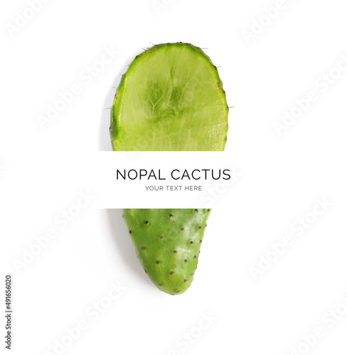 Creative layout made of cactus nopal on the white background. Flat lay. Food concept. Macro  concept. photo