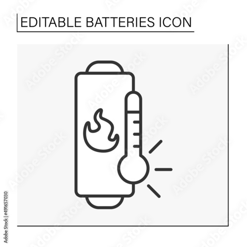  Energy line icon. Battery overheating. High temperature. Battery concept. Isolated vector illustration. Editable stroke