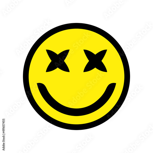 Smiley with crossed eyes, dizzy face and smiling icon design. Yellow smiley with x letter eyes. Drunk emoji icon showing mood swings and expression. 